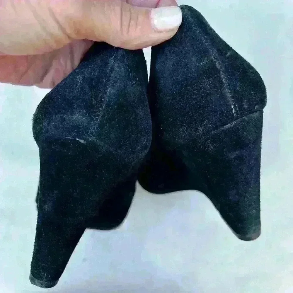 Kate Spade - Black Suede Round Toe Wedge Pumps - Size 7.5